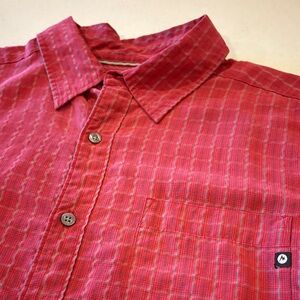 Marmot Mens Large Deep Red Plaid Short Sleeve Button Down Outdoor Hiking Shirt